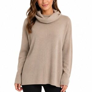 Jaclyn Smith Collection Sweater Wamans L Tan Beige Cowl Neck Tunic Long Sleeve